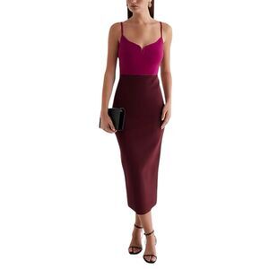 Express Body Contour Midi Dress Sz XL Color Block Burgundy & Magenta